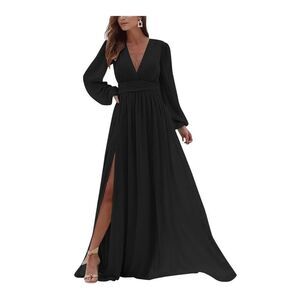 Amazon Black Maxi Dress with V-Neck and Slit NWOT